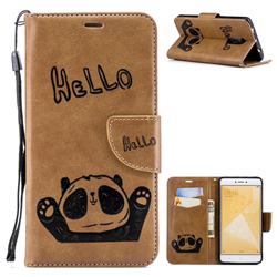 Embossing Hello Panda Leather Wallet Phone Case for Xiaomi Redmi Note 4 Red Mi Note4 - Brown