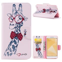 Glasses Giraffe Leather Wallet Case for Xiaomi Redmi Note 4X