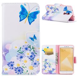 Butterflies Flowers Leather Wallet Case for Xiaomi Redmi Note 4X