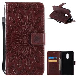 Embossing Sunflower Leather Wallet Case for Xiaomi Redmi Note 4X - Brown