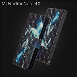 Snow Wolf 3D Painted Leather Wallet Case for Xiaomi Redmi Note 4X