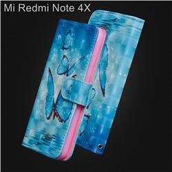 Blue Sea Butterflies 3D Painted Leather Wallet Case for Xiaomi Redmi Note 4X