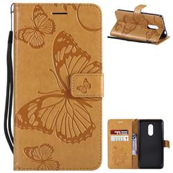 Embossing 3D Butterfly Leather Wallet Case for Xiaomi Redmi Note 4X - Yellow
