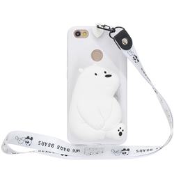 White Polar Bear Neck Lanyard Zipper Wallet Silicone Case for Xiaomi Redmi Note 5A