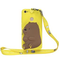 Yellow Bear Neck Lanyard Zipper Wallet Silicone Case for Xiaomi Redmi Note 5A