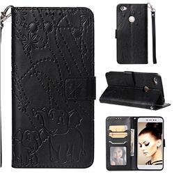 Embossing Fireworks Elephant Leather Wallet Case for Xiaomi Redmi Note 5A - Black