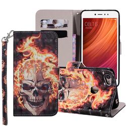 Flame Skull 3D Painted Leather Phone Wallet Case Cover for Xiaomi Redmi Note 5A