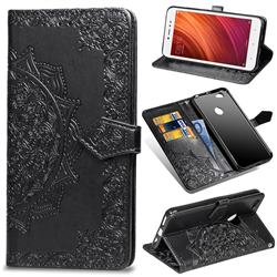 Embossing Imprint Mandala Flower Leather Wallet Case for Xiaomi Redmi Note 5A - Black