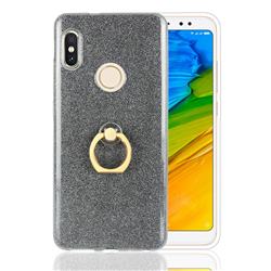Luxury Soft TPU Glitter Back Ring Cover with 360 Rotate Finger Holder Buckle for Xiaomi Redmi Note 5 Pro - Black