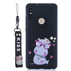 Black Flower Hippo Soft Kiss Candy Hand Strap Silicone Case for Xiaomi Redmi Note 5 Pro