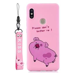 Pink Cute Pig Soft Kiss Candy Hand Strap Silicone Case for Xiaomi Redmi Note 5 Pro