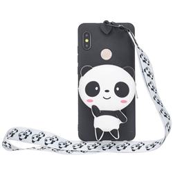White Panda Neck Lanyard Zipper Wallet Silicone Case for Xiaomi Redmi Note 5 Pro