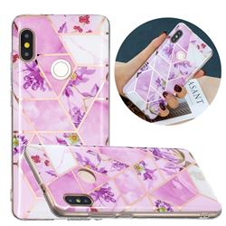 Purple Flower Painted Marble Electroplating Protective Case for Xiaomi Redmi Note 5 Pro