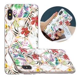 Tropical Rainforest Flower Painted Marble Electroplating Protective Case for Xiaomi Redmi Note 5 Pro
