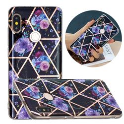 Black Flower Painted Marble Electroplating Protective Case for Xiaomi Redmi Note 5 Pro