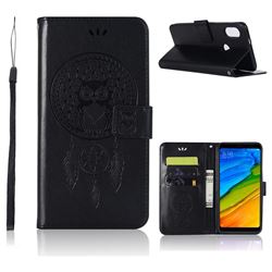 Intricate Embossing Owl Campanula Leather Wallet Case for Xiaomi Redmi Note 5 Pro - Black