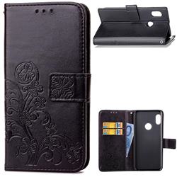 Embossing Imprint Four-Leaf Clover Leather Wallet Case for Xiaomi Redmi Note 5 Pro - Black