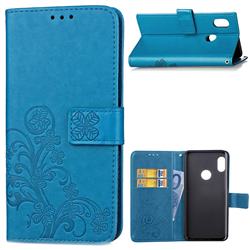 Embossing Imprint Four-Leaf Clover Leather Wallet Case for Xiaomi Redmi Note 5 Pro - Blue
