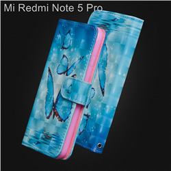Blue Sea Butterflies 3D Painted Leather Wallet Case for Xiaomi Redmi Note 5 Pro