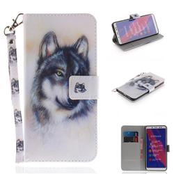Snow Wolf Hand Strap Leather Wallet Case for Xiaomi Redmi Note 5 Pro