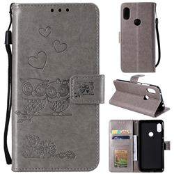 Embossing Owl Couple Flower Leather Wallet Case for Xiaomi Redmi Note 5 Pro - Gray