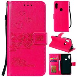 Embossing Owl Couple Flower Leather Wallet Case for Xiaomi Redmi Note 5 Pro - Red
