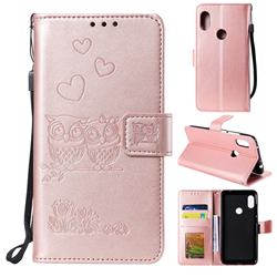 Embossing Owl Couple Flower Leather Wallet Case for Xiaomi Redmi Note 5 Pro - Rose Gold