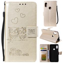 Embossing Owl Couple Flower Leather Wallet Case for Xiaomi Redmi Note 5 Pro - Golden