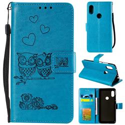 Embossing Owl Couple Flower Leather Wallet Case for Xiaomi Redmi Note 5 Pro - Blue