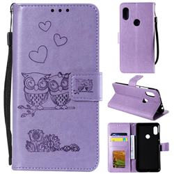 Embossing Owl Couple Flower Leather Wallet Case for Xiaomi Redmi Note 5 Pro - Purple