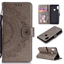 Intricate Embossing Datura Leather Wallet Case for Xiaomi Redmi Note 5 Pro - Gray