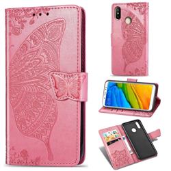 Embossing Mandala Flower Butterfly Leather Wallet Case for Xiaomi Redmi Note 5 Pro - Pink