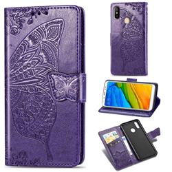 Embossing Mandala Flower Butterfly Leather Wallet Case for Xiaomi Redmi Note 5 Pro - Dark Purple