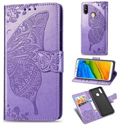 Embossing Mandala Flower Butterfly Leather Wallet Case for Xiaomi Redmi Note 5 Pro - Light Purple