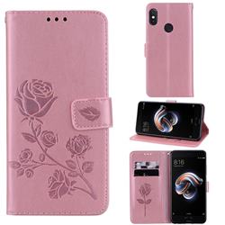 Embossing Rose Flower Leather Wallet Case for Xiaomi Redmi Note 5 Pro - Rose Gold