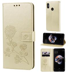 Embossing Rose Flower Leather Wallet Case for Xiaomi Redmi Note 5 Pro - Golden