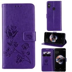 Embossing Rose Flower Leather Wallet Case for Xiaomi Redmi Note 5 Pro - Purple
