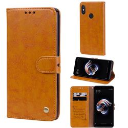 Luxury Retro Oil Wax PU Leather Wallet Phone Case for Xiaomi Redmi Note 5 Pro - Orange Yellow