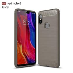 Luxury Carbon Fiber Brushed Wire Drawing Silicone TPU Back Cover for Mi Xiaomi Redmi Note 6 - Gray