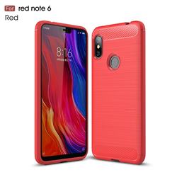 Luxury Carbon Fiber Brushed Wire Drawing Silicone TPU Back Cover for Mi Xiaomi Redmi Note 6 - Red