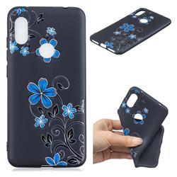 Little Blue Flowers 3D Embossed Relief Black TPU Cell Phone Back Cover for Mi Xiaomi Redmi Note 6