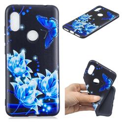 Blue Butterfly 3D Embossed Relief Black TPU Cell Phone Back Cover for Mi Xiaomi Redmi Note 6