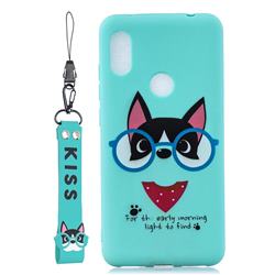 Green Glasses Dog Soft Kiss Candy Hand Strap Silicone Case for Mi Xiaomi Redmi Note 6