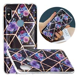 Black Flower Painted Marble Electroplating Protective Case for Mi Xiaomi Redmi Note 6