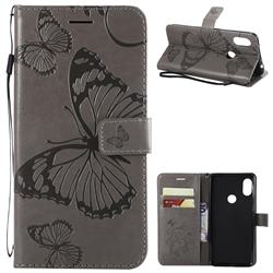 Embossing 3D Butterfly Leather Wallet Case for Mi Xiaomi Redmi Note 6 - Gray
