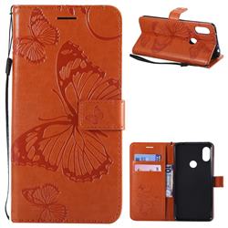 Embossing 3D Butterfly Leather Wallet Case for Mi Xiaomi Redmi Note 6 - Orange