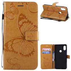 Embossing 3D Butterfly Leather Wallet Case for Mi Xiaomi Redmi Note 6 - Yellow