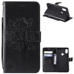 Embossing Butterfly Tree Leather Wallet Case for Mi Xiaomi Redmi Note 6 - Black