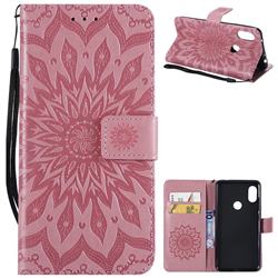 Embossing Sunflower Leather Wallet Case for Mi Xiaomi Redmi Note 6 - Pink