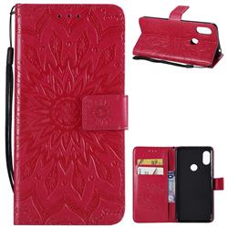 Embossing Sunflower Leather Wallet Case for Mi Xiaomi Redmi Note 6 - Red